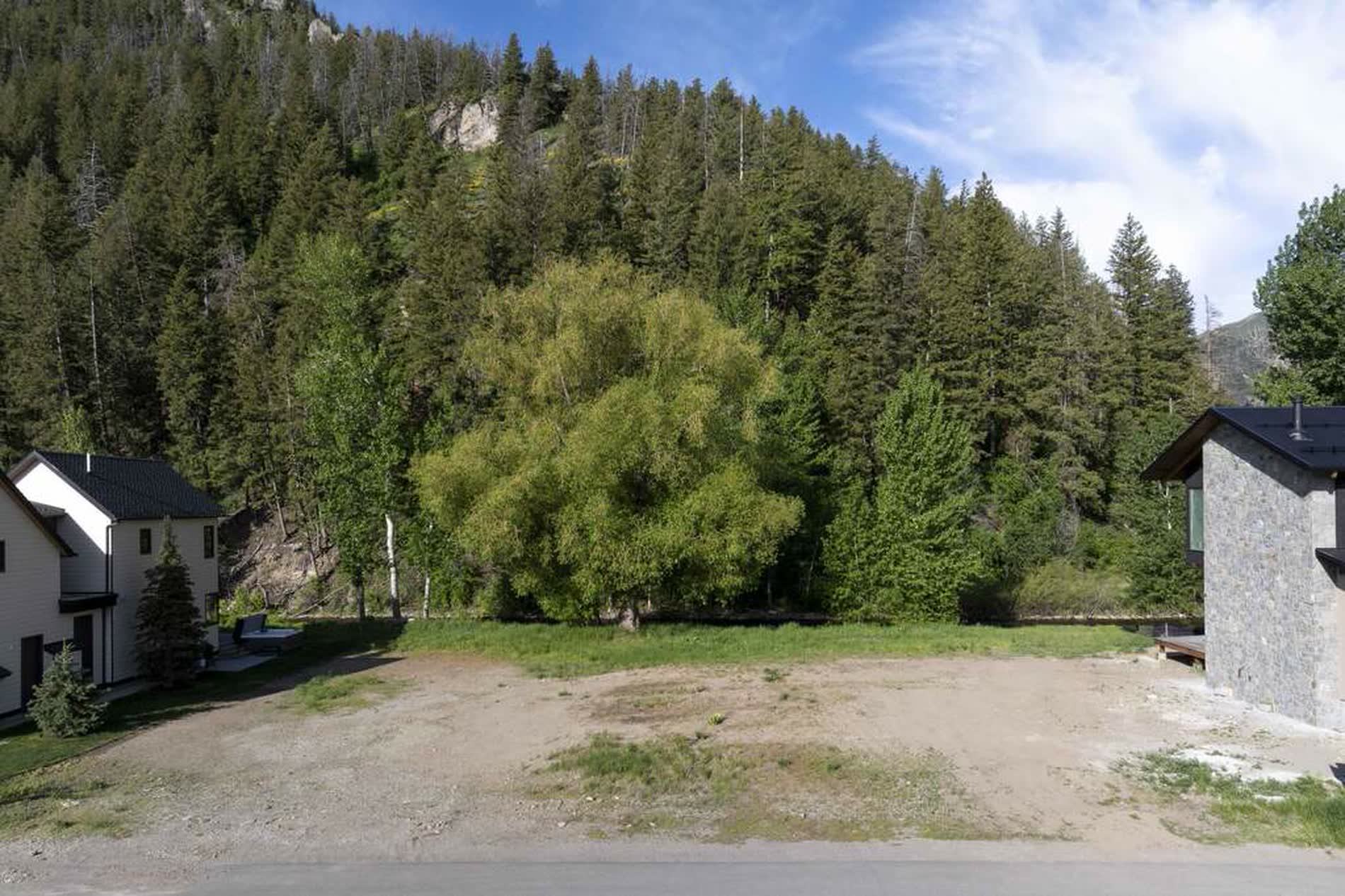 The homesite and the wooded hillside behind, from above