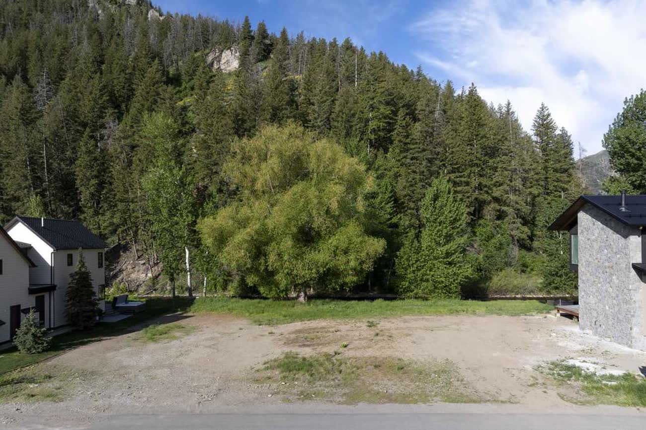 The flat, cleared homesite with the wooded hillside behind
